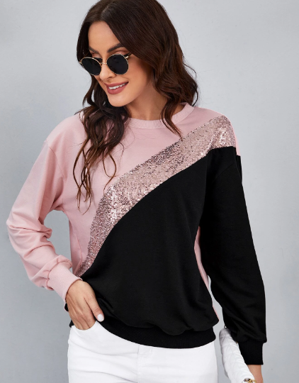 Sueter de color combinado en contraste con lentejuelas GTO STORE