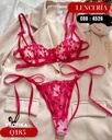 Lenceria body con encaje floral Rojo