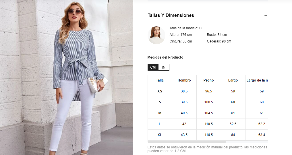 Blusa Top De Rayas Bajo Irregular Con Cinturón