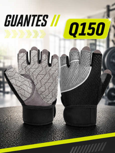 Guantes mitad negro con Gris con muñequera