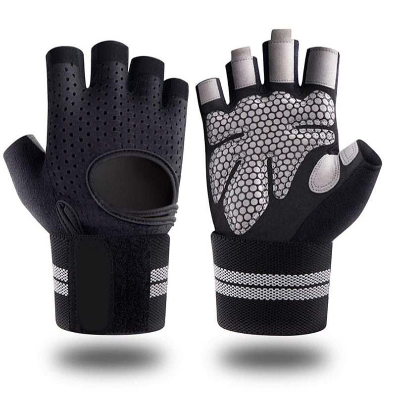 Guantes destapados con muñequera negro con gris