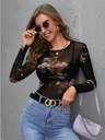 Blusa Con Malla Floral Sin Sujetador