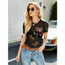 Blusa Top Con Malla Con Estampado Floral Sin Sujetador