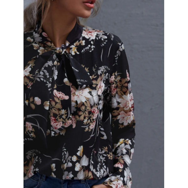 Blusa Top Con Estampado Floral De Cuello Con Cordón