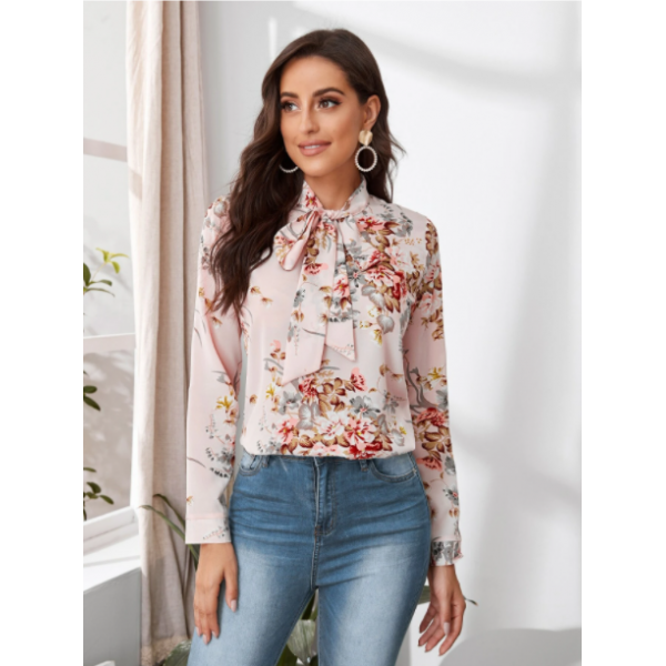 Blusa Top Con Estampado Floral Con Cordón Delantero