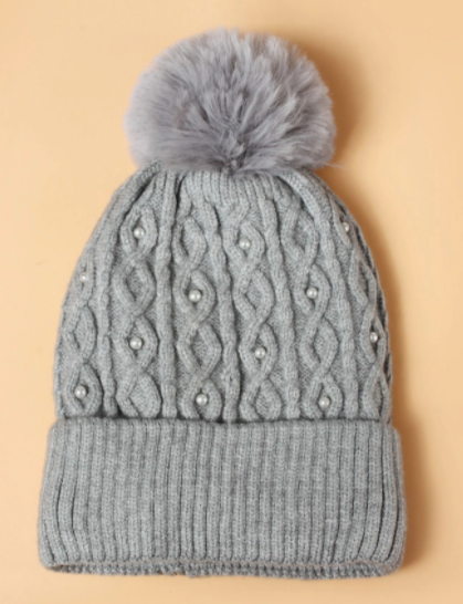 Gorro con diseño de pompón gris sc2109173474889723