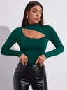 Blusa de cuello con abertura unicolor Verde