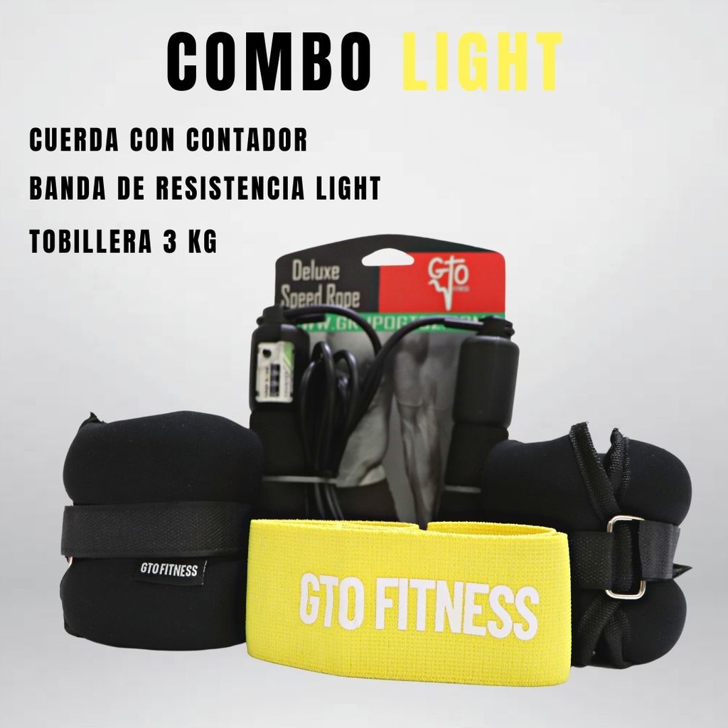 Combo Light Tobillera 3kg banda light Amarilla tela cuerda contador