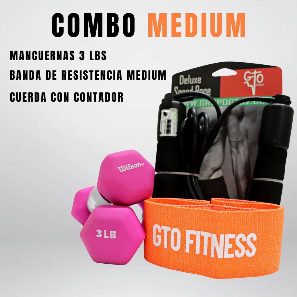 Combo Medium- Mancuerna 3lbs banda Medium Naranja cuerda contador