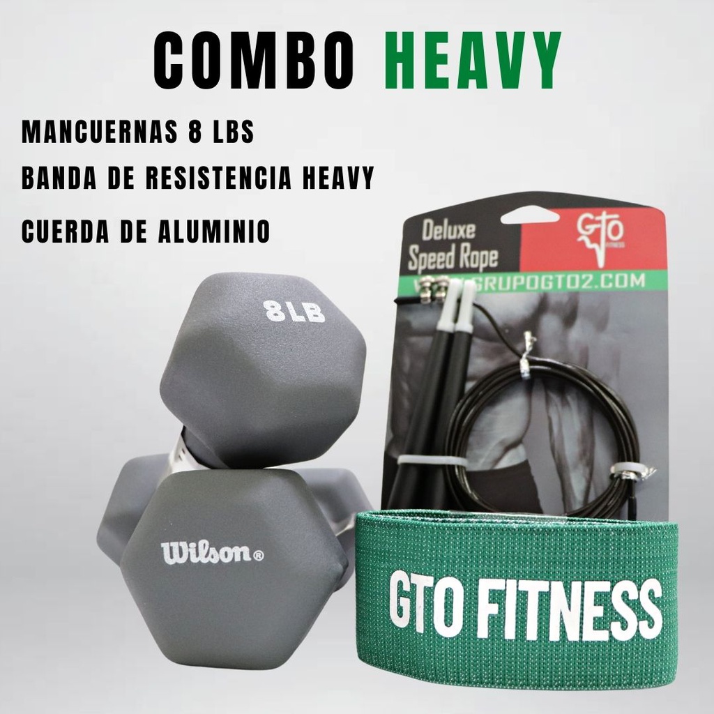 Combo Heavy - Mancuerna 8lbs Banda Heavy Cuerda aluminio