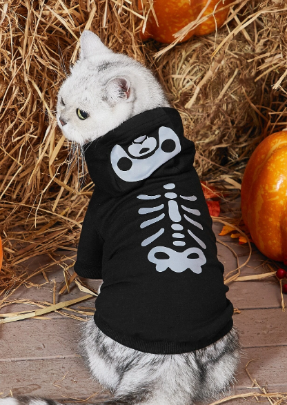 Capucha para mascota Halloween reflectante estampado de cráneo