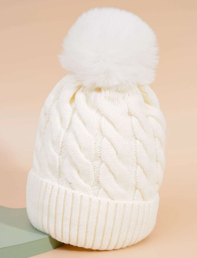 Gorro tejido con diseño de pompón forrado polar