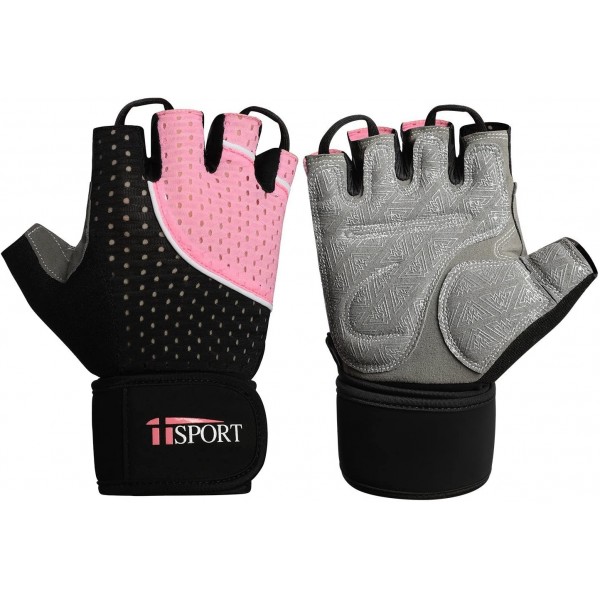 Guantes GTO MITAD Rosa Y Negro Con Muñequera