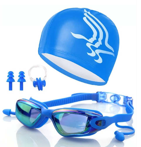 SET Natacion - Gorro Lentes tapon de oidos y tapon de nariz azul