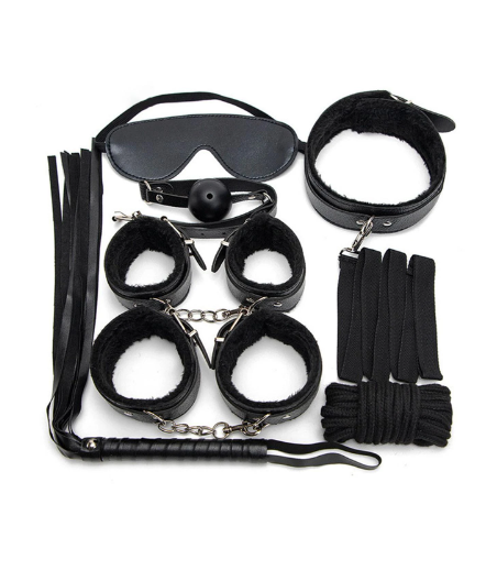 Set De kit de bondage negro de cuero para mujer