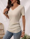 Blusa  Camiseta Fruncida De Mujer Color Albaricoque Con Cuello De Pico