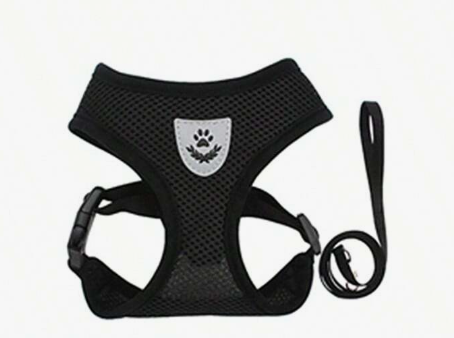 Arnés de chaleco para cachorro o gato con correa NEGRO