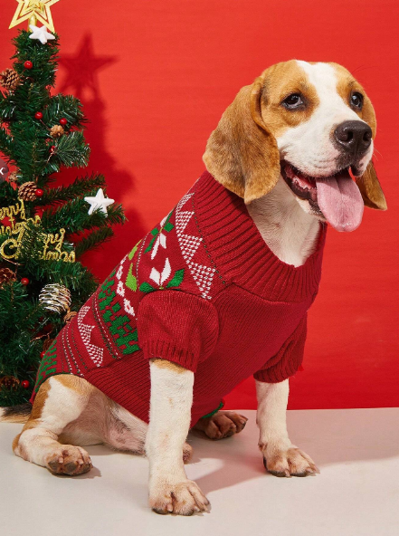 Sueter navideño para perro con estampado de copos de nieve