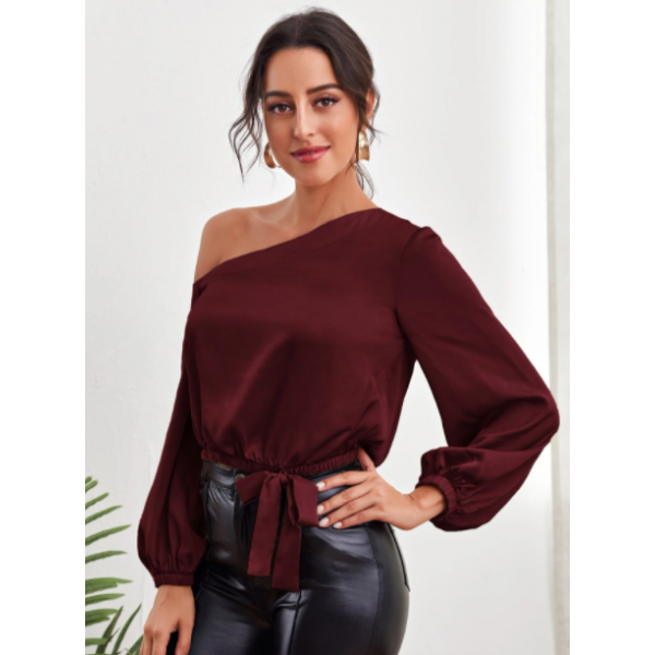 Blusa Top Con Nudo Lateral De Cuello Asimétrico Corinta
