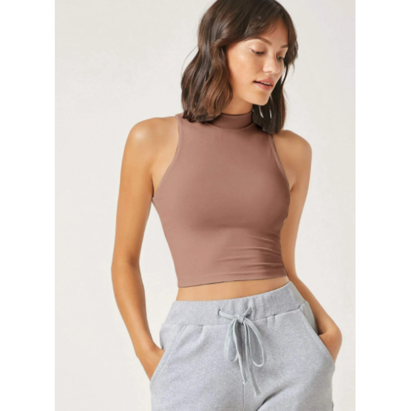 Blusa Top Corto Tank Unicolor De Cuello Alto