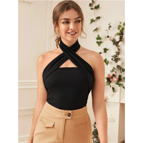 Blusa Top Halter De Espalda Abierta Con Tiras Cruzadas