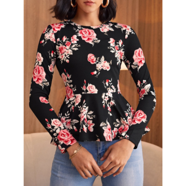 Blusa Top Peplum Con Estampado Floral