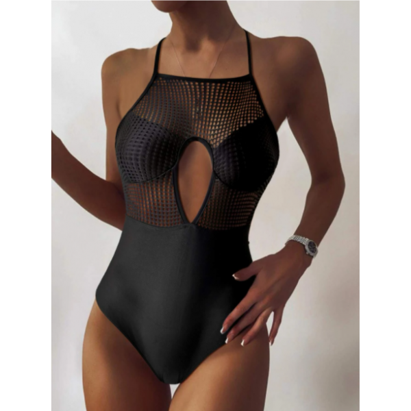 Traje De Baño Una Pieza Halter Con Abertura Negro