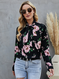 Blusa floral de cuello con cordón