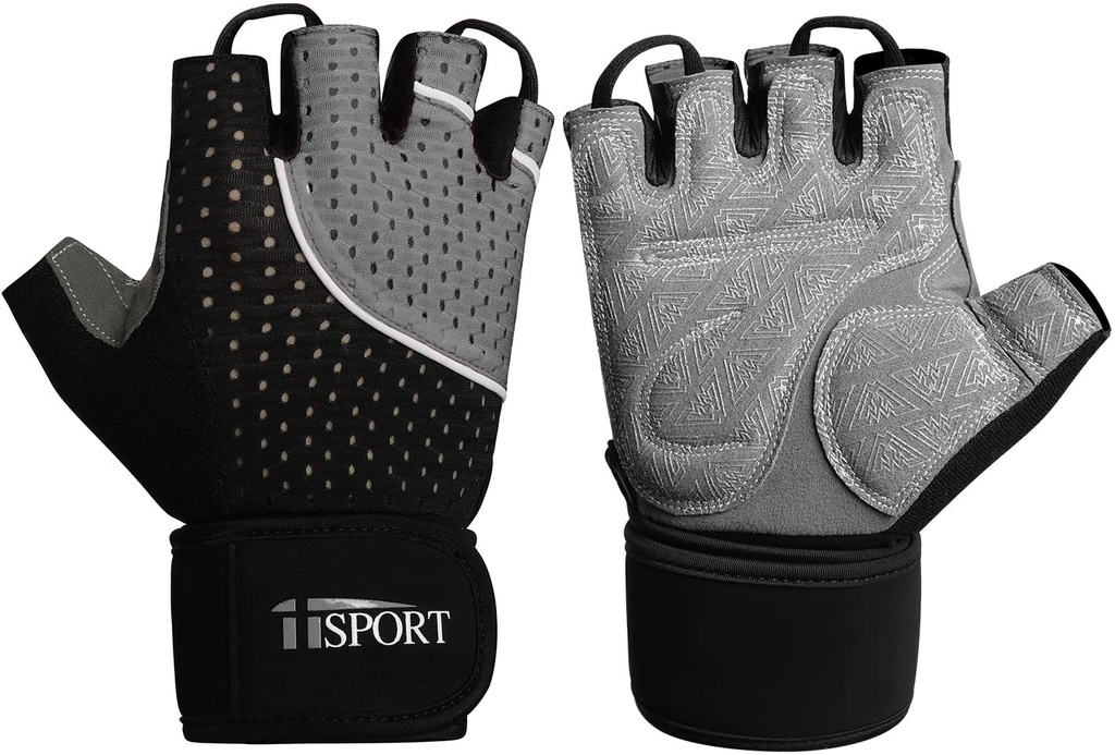 Guantes mitad negro con Gris con muñequera