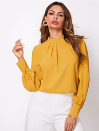 Blusa Botón Liso Mostaza Amarilla