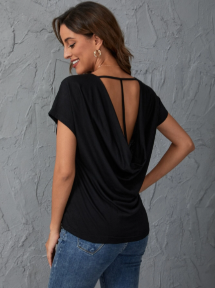 Blusa Camiseta con fruncido de espalda abierta de manga corta