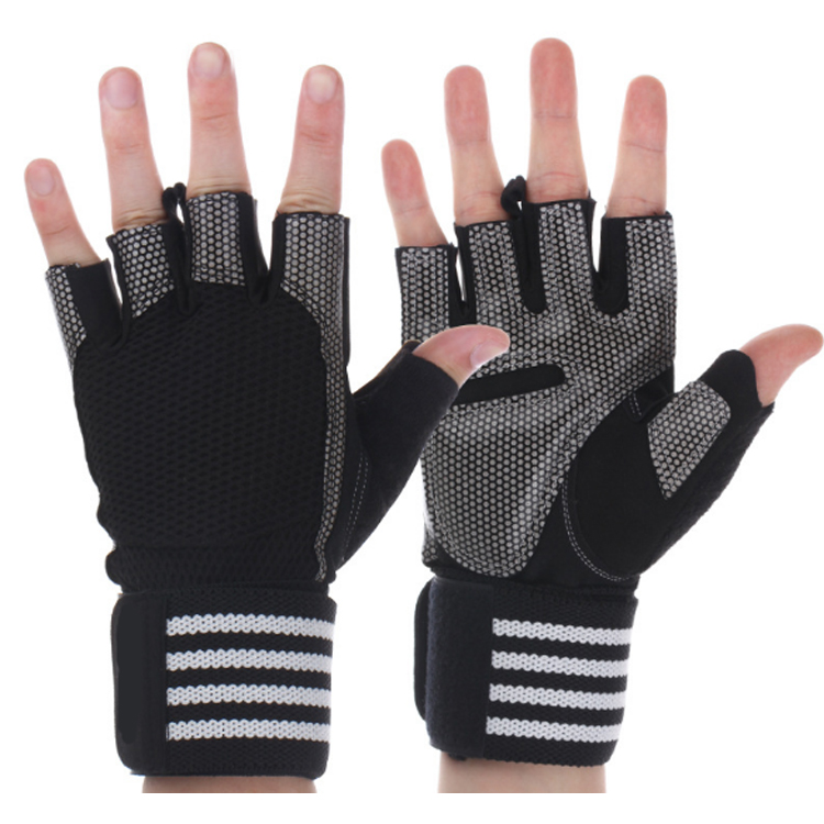 GUANTES NEGROS MUÑEQUERA CON RAYAS BLANCAS