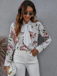 Blusa Top floral de cuello con cordón