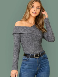 Blusa marled tejido de canalé de cuello asimétrico doblado