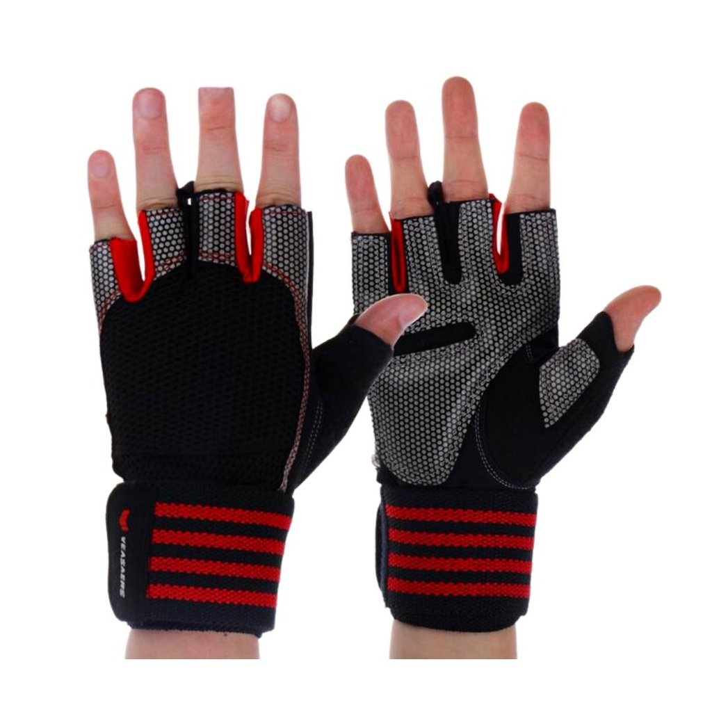 GUANTES NEGROS MUÑEQUERA CON RAYAS ROJAS