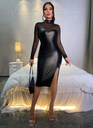 Vestido ajustado panel con malla bajo con abertura cuero