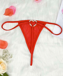 Lenceria Tanga con diamante de imitación con aro de corazón