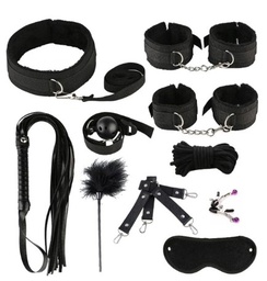 [sb2305118570882746] Set de 10 piezas esposas, puños de tobillo, kit de parche de ojo de cuerda de látigo