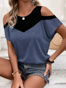 Blusa Camiseta De Hombros Al Descubierto Con Bloqueo De Color