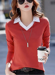 Blusa Camiseta casual de manga larga y bloques de color para mujer