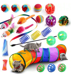[sp2405304926211341] juguetes interactivos para gatos con varias combinaciones, como tunel, pelota, raton simulado, resorte, pelota hueca y papel sonoro, perfecto para gatos de interior