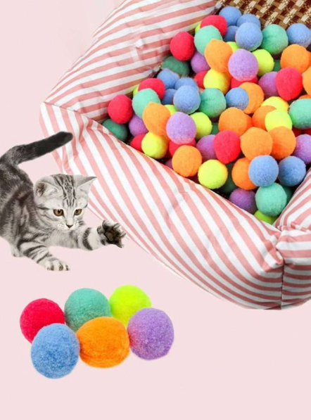 20 Piezas Juguetes De Gato En Forma De Bola Esponjosa De Diferentes Colores